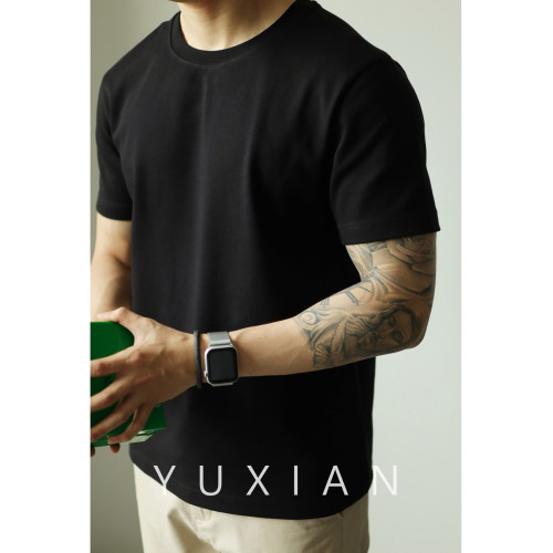 YUXIAN餘閒匹馬棉260G基礎圓領純色短袖T恤抗皺男春夏秋打底休閒