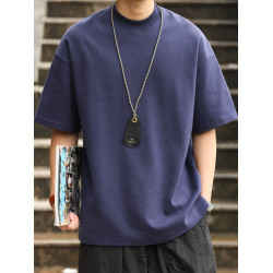 BGYO 300G重磅小領口短袖T恤男寬松落肩袖純色日系簡約五分袖打底