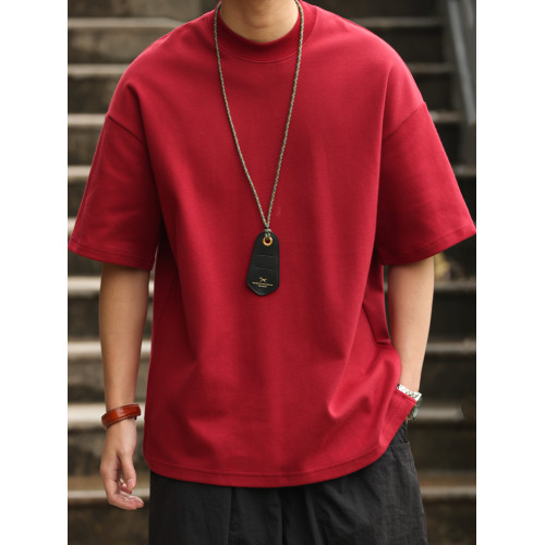 BGYO 300G重磅小領口短袖T恤男寬松落肩袖純色日系簡約五分袖打底