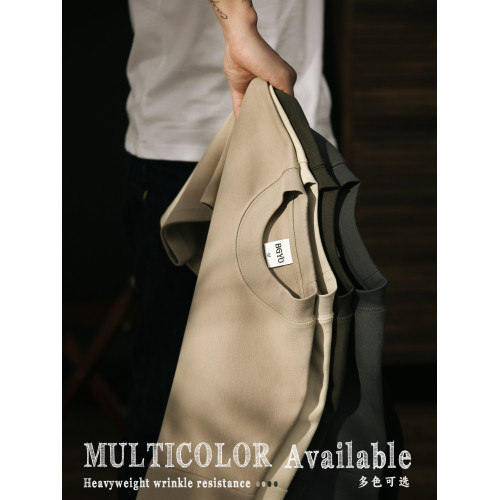 BGYO 300G重磅小領口短袖T恤男寬松落肩袖純色日系簡約五分袖打底