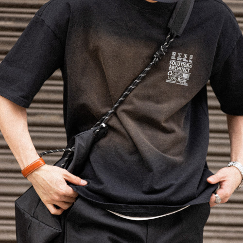 BGYO 美式復古水洗做舊T恤蠟染水洗休閒印花半袖短袖棉打底衫男夏