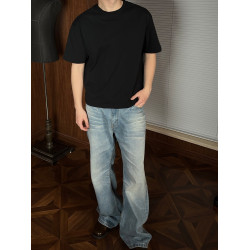 cleanfti夏季基礎百搭通勤短寬Boxy版型休閒復古小領口短袖T恤男