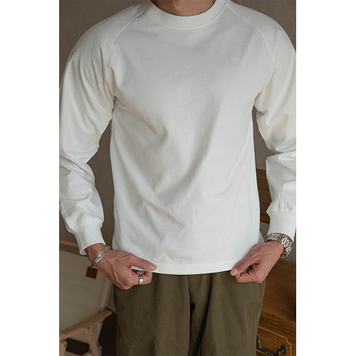 WR唔刃美式復古長絨棉300g重磅長袖T恤插肩寬松打底衫白色男春秋