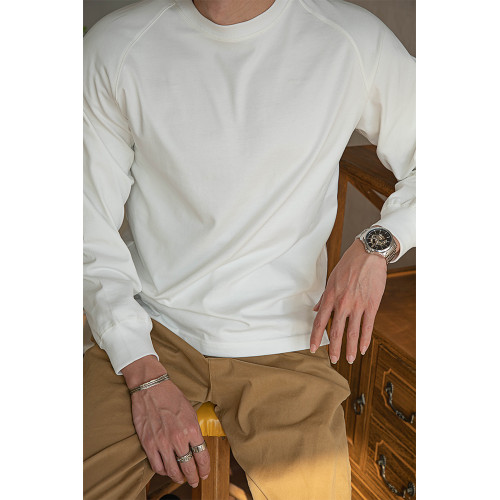 WR唔刃美式復古長絨棉300g重磅長袖T恤插肩寬松打底衫白色男春秋