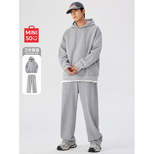 名創優品連帽衛衣男2026新款春季男款運動套裝春秋灰色男士外套A