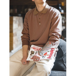 馬登工裝 美式復古基礎款長袖polo衫純色寬松百搭打底翻領T恤男秋