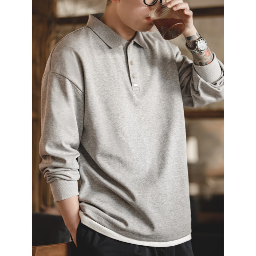 馬登工裝 美式復古基礎款長袖polo衫純色寬松百搭打底翻領T恤男秋 馬登工裝 美式復古基礎款長袖polo衫純色寬松百搭打底翻領T恤男秋