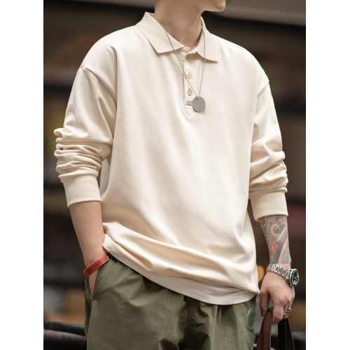 馬登工裝 美式復古基礎款長袖polo衫純色寬松百搭打底翻領T恤男秋 馬登工裝 美式復古基礎款長袖polo衫純色寬松百搭打底翻領T恤男秋