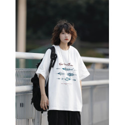 阿於呆 日系復古夏季270g重磅創意印花T恤寬松男女百搭休閒短袖