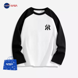 NASA聯名長袖t恤男春秋季大碼寬松美式潮牌拼接插肩純棉打底衫