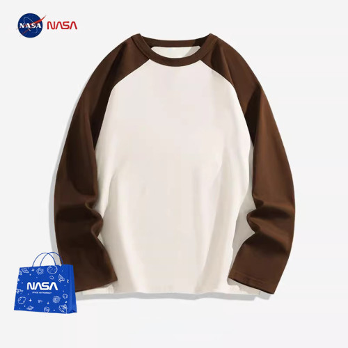 NASA聯名長袖t恤男春秋季大碼寬松美式潮牌拼接插肩純棉打底衫