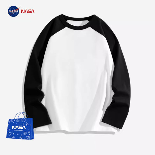 NASA聯名長袖t恤男春秋季大碼寬松美式潮牌拼接插肩純棉打底衫