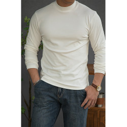 唔刃工裝美式重磅260g螺紋彈力半高領打底衫T恤修身顯瘦內搭男秋