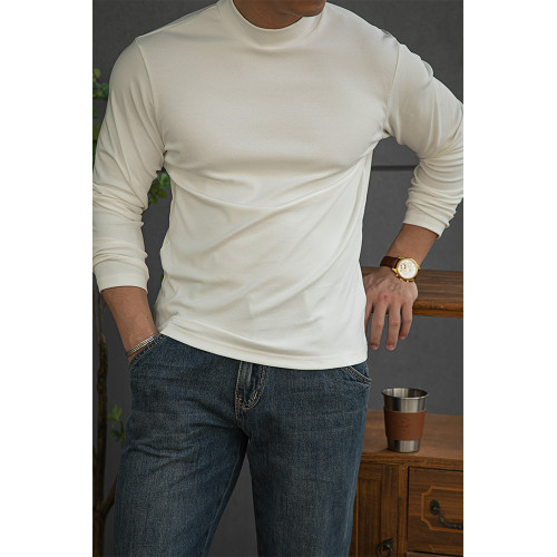 唔刃工裝美式重磅260g螺紋彈力半高領打底衫T恤修身顯瘦內搭男秋