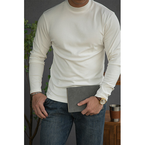 唔刃工裝美式重磅260g螺紋彈力半高領打底衫T恤修身顯瘦內搭男秋