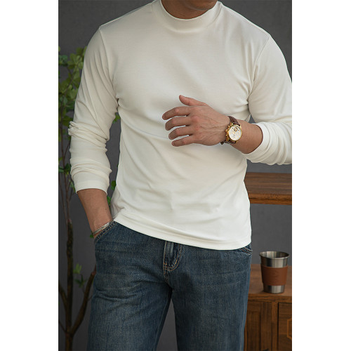 唔刃工裝美式重磅260g螺紋彈力半高領打底衫T恤修身顯瘦內搭男秋