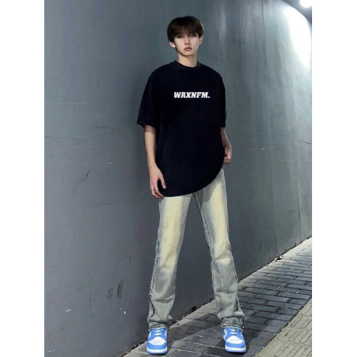 100%重磅純棉簡約字母短袖T恤男夏季白色潮牌痞帥寬松小領口上衣