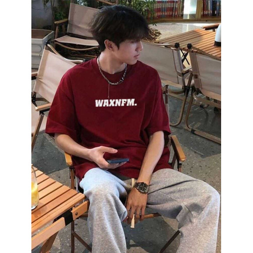 100%重磅純棉簡約字母短袖T恤男夏季白色潮牌痞帥寬松小領口上衣