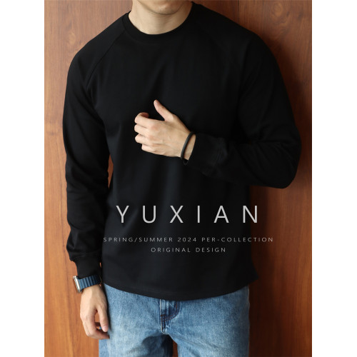 YUXIAN美式重磅300克純棉雙紗長袖插肩袖T恤純色圓領男士春夏四季 YUXIAN美式重磅300克純棉雙紗長袖插肩袖T恤純色圓領男士春夏四季