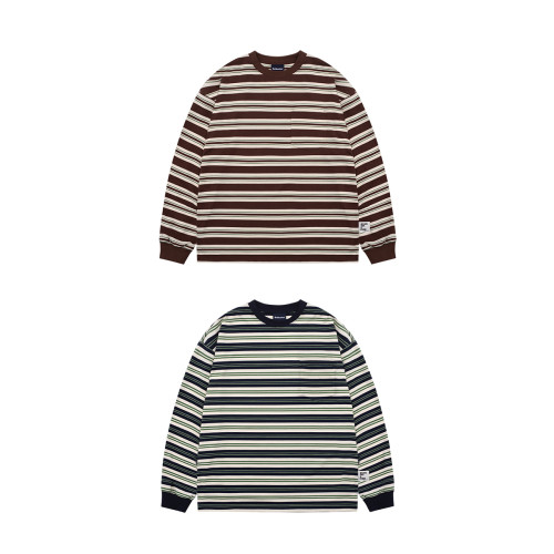 BELLKENIDEA 經典復古百搭條紋衫長袖寬松T恤男女情侶裝潮流行