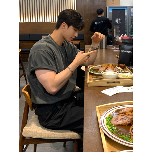 MRCYC老錢風高級短袖T恤男夏季寬松純棉短T韓系潮流圓領半袖上衣