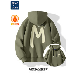 GENIOLAMODE美式衛衣男款冬季棕櫚綠潮牌外套加絨青少年連帽衫男