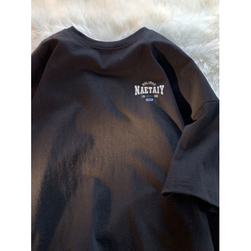 100%重磅純棉字母男t恤短袖夏寬松美式正肩潮牌ins2025新款五分袖