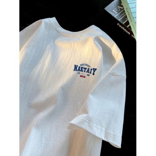 100%重磅純棉字母男t恤短袖夏寬松美式正肩潮牌ins2025新款五分袖