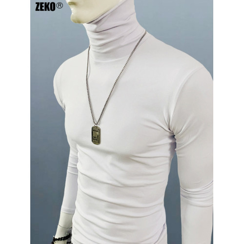 純棉彈力男士高領打底衫修身保暖內衣長袖t恤休閒緊身堆領秋冬季