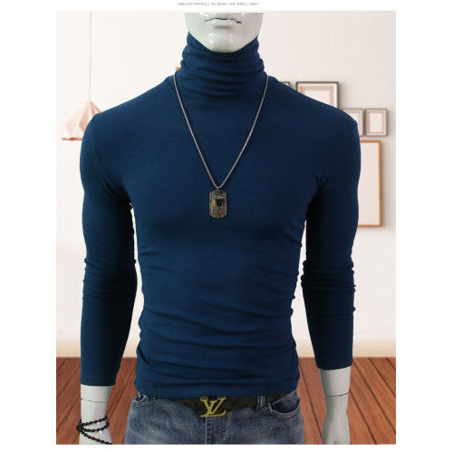 純棉彈力男士高領打底衫修身保暖內衣長袖t恤休閒緊身堆領秋冬季