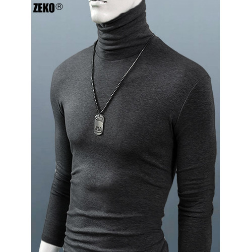 純棉彈力男士高領打底衫修身保暖內衣長袖t恤休閒緊身堆領秋冬季