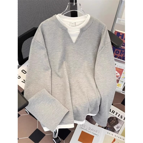 春秋季華夫格假兩件長袖T恤男cleanfit潮牌簡約復古休閒寬松上衣 春秋季華夫格假兩件長袖T恤男cleanfit潮牌簡約復古休閒寬松上衣