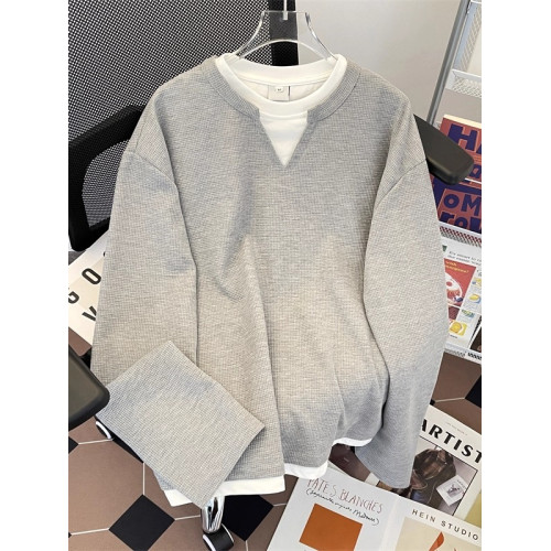 春秋季華夫格假兩件長袖T恤男cleanfit潮牌簡約復古休閒寬松上衣 春秋季華夫格假兩件長袖T恤男cleanfit潮牌簡約復古休閒寬松上衣