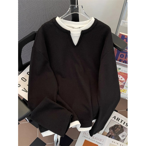 春秋季華夫格假兩件長袖T恤男cleanfit潮牌簡約復古休閒寬松上衣 春秋季華夫格假兩件長袖T恤男cleanfit潮牌簡約復古休閒寬松上衣