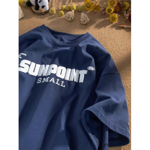 重磅純棉美式復古字母白花灰短袖T恤男生夏季潮流潮牌寬松上衣服 重磅純棉美式復古字母白花灰短袖T恤男生夏季潮流潮牌寬松上衣服