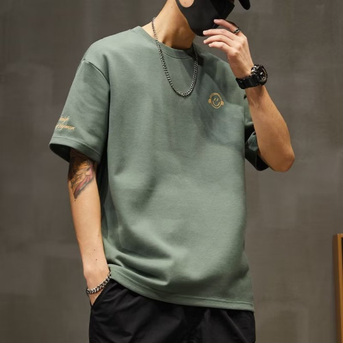 重磅短袖t恤男網紅笑臉2023新款寬松加肥加大碼休閒胖子半袖上衣