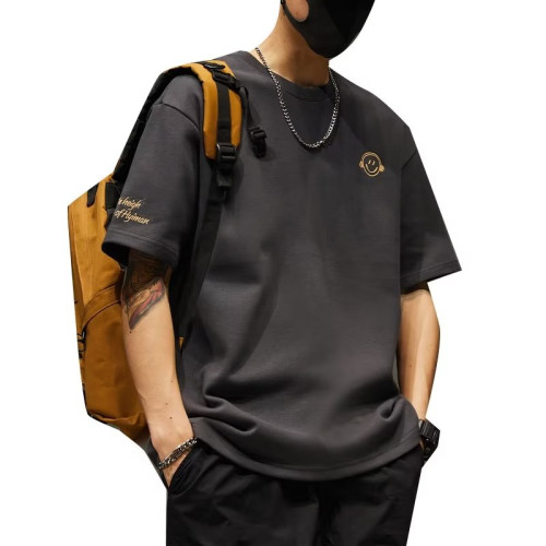 重磅短袖t恤男網紅笑臉2023新款寬松加肥加大碼休閒胖子半袖上衣