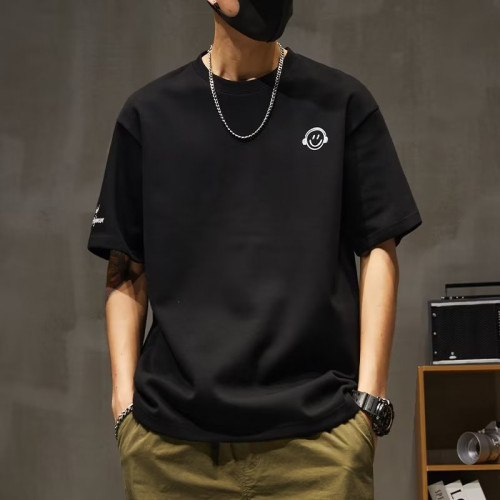 重磅短袖t恤男網紅笑臉2023新款寬松加肥加大碼休閒胖子半袖上衣