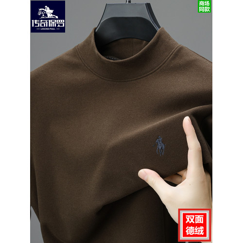 保羅德絨半高領打底衫男士秋冬裝內搭可外穿上衣服小馬標長袖T恤