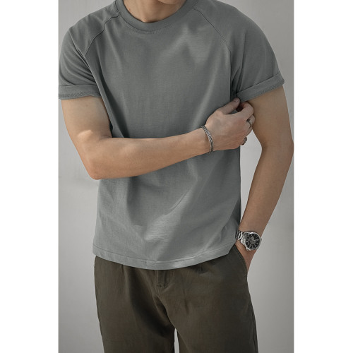 唔刃美式復古230g插肩袖T恤短袖夏季男雙紗純棉三本針雙層小領口