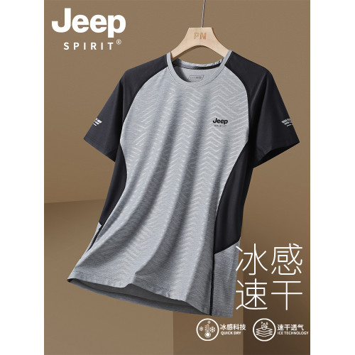 JEEP冰絲短袖t恤男士夏季2025新款運動健身透氣速乾上衣休閒半袖
