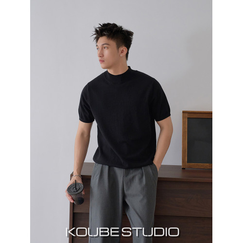 餘樂「顯肩寬針織打底」春夏純色內搭親膚保暖打底衫男小中領毛衣