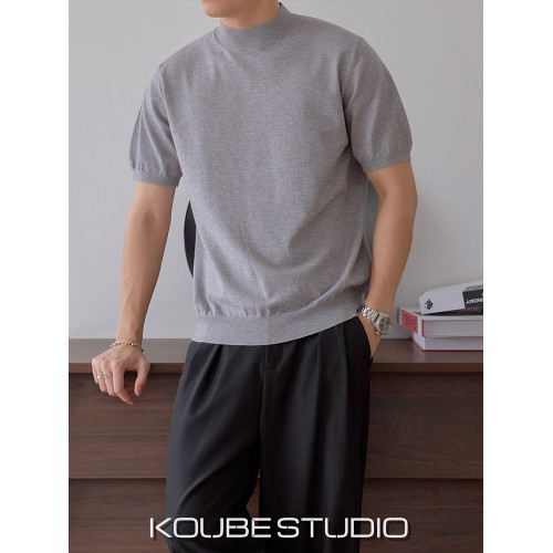 餘樂「顯肩寬針織打底」春夏純色內搭親膚保暖打底衫男小中領毛衣