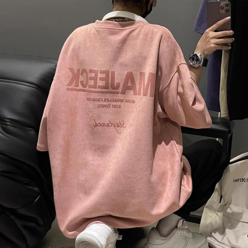 男士t恤短袖夏季重磅320克美式復古情侶款潮牌原創麂皮絨復古上衣