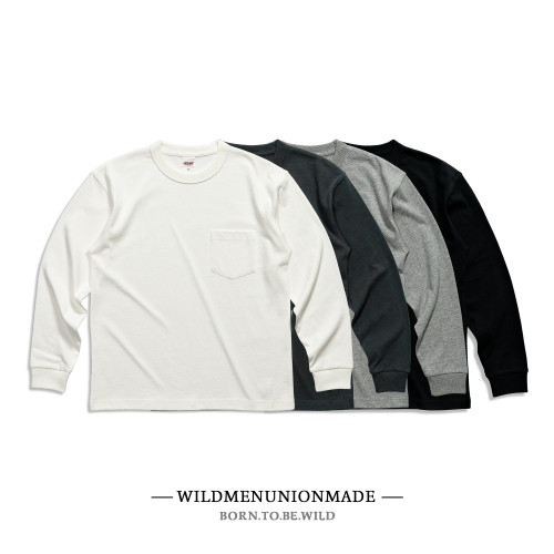 300g 美式復古重磅厚實純棉圓領長袖口袋T恤OVERSIZE落肩寬松男款 300g 美式復古重磅厚實純棉圓領長袖口袋T恤OVERSIZE落肩寬松男款