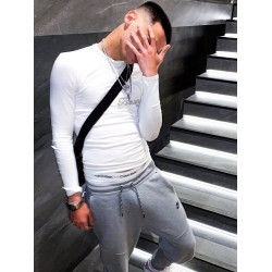 SlowGang美式圓領打底衫男嘻哈健身黑人重磅秋季修身翻領t恤潮ins