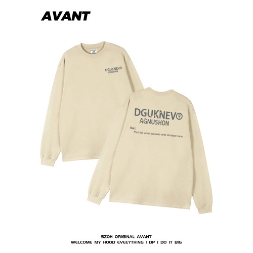 美式復古重磅純棉男秋冬長袖t恤潮牌設計青年潮流寬松圓領打底衫