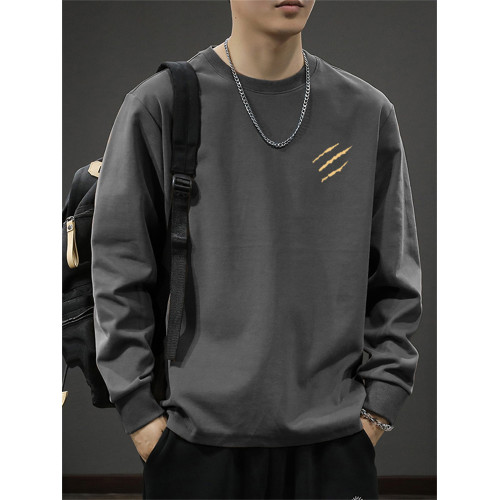 秋季純棉2025新款260克重磅長袖T恤男士潮流束口潮流打底衫上衣服