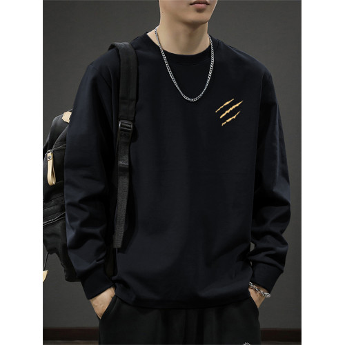 秋季純棉2025新款260克重磅長袖T恤男士潮流束口潮流打底衫上衣服