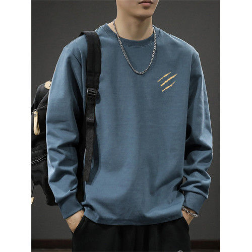 秋季純棉2025新款260克重磅長袖T恤男士潮流束口潮流打底衫上衣服